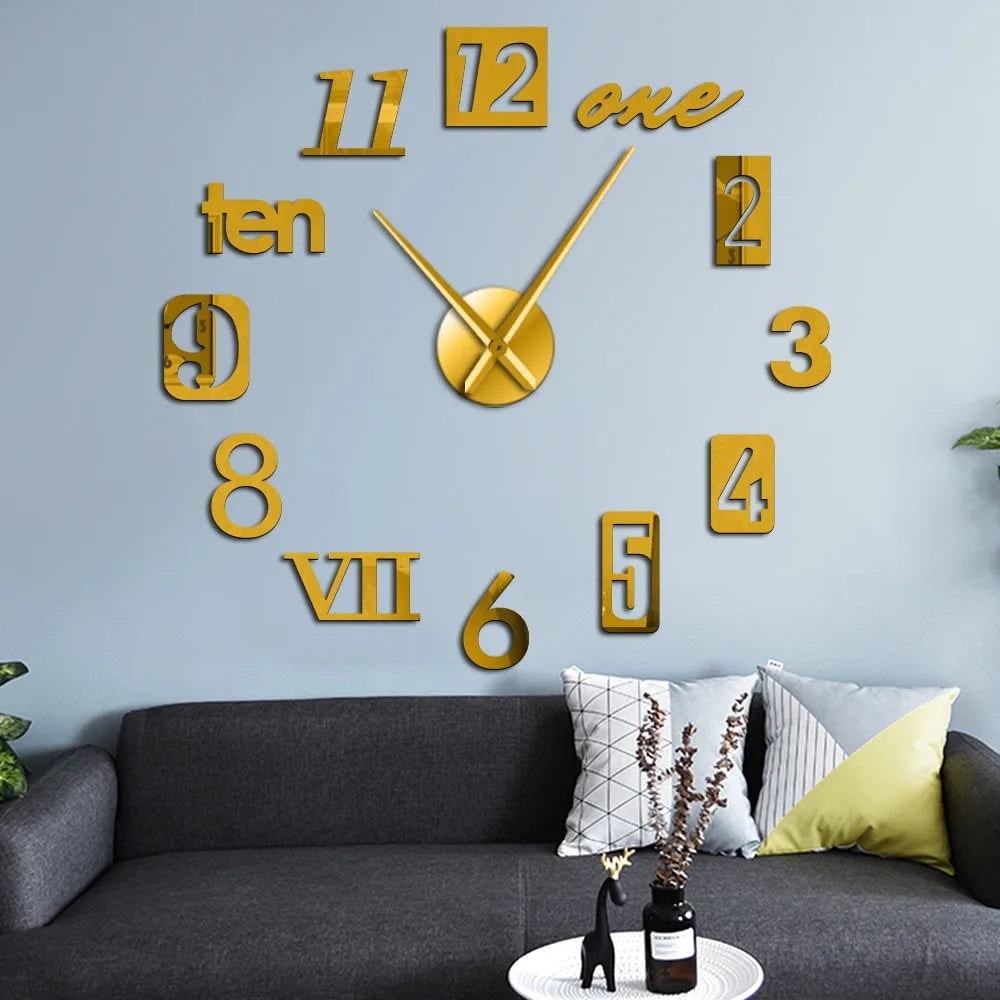 Long Wall Clock with Adhesive Acrylic Numbers and Silent Quartz Movement - Image 4