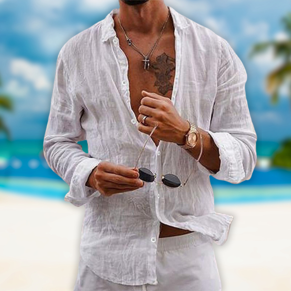 Lorenzo | Camicia Uomo Lino Manica Lunga Casual Bianco