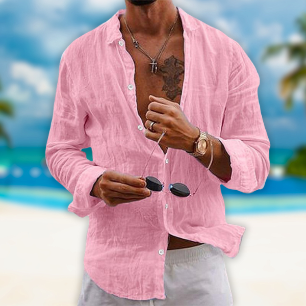 Lorenzo | Camicia Uomo Lino Manica Lunga Casual Rosa