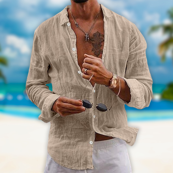 Lorenzo | Camicia Uomo Lino Manica Lunga Casual Kaki
