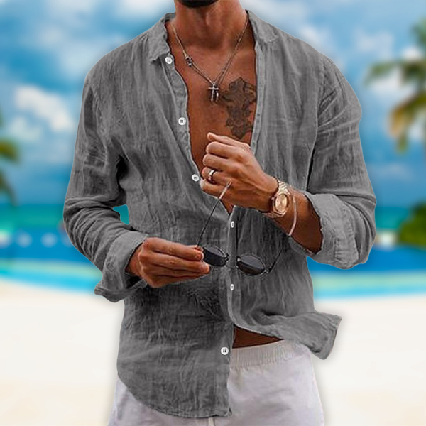 Lorenzo | Camicia Uomo Lino Manica Lunga Casual Grigio