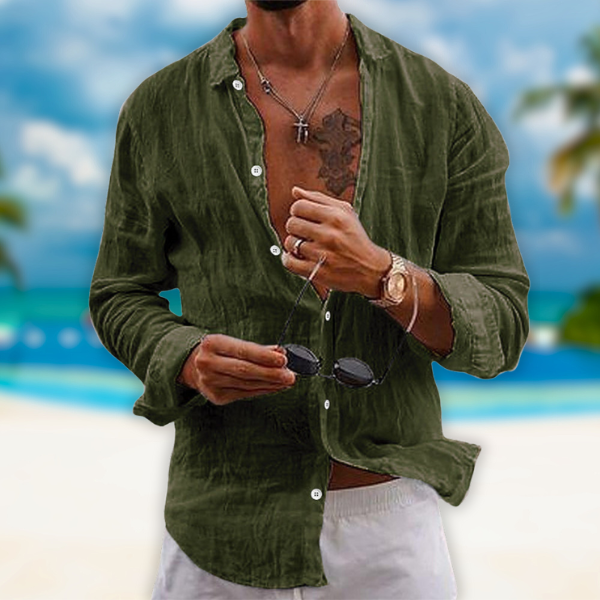 Lorenzo | Camicia Uomo Lino Manica Lunga Casual Verde