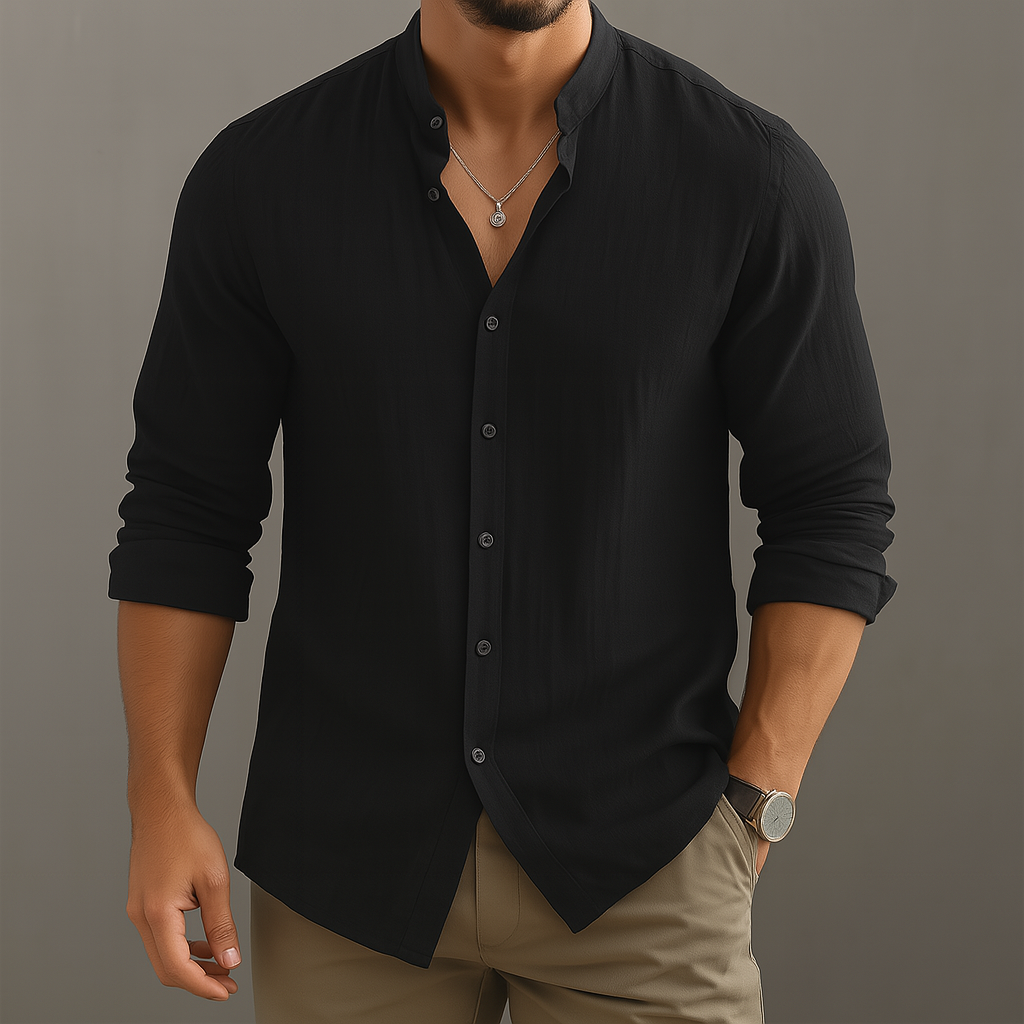 Lorenzo | Classica Camicia Uomo Avani Lino Bottoni Estiva Nero