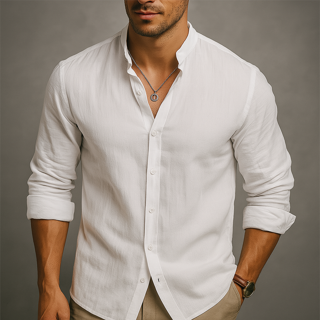 Lorenzo | Classica Camicia Uomo Avani Lino Bottoni Estiva Bianco