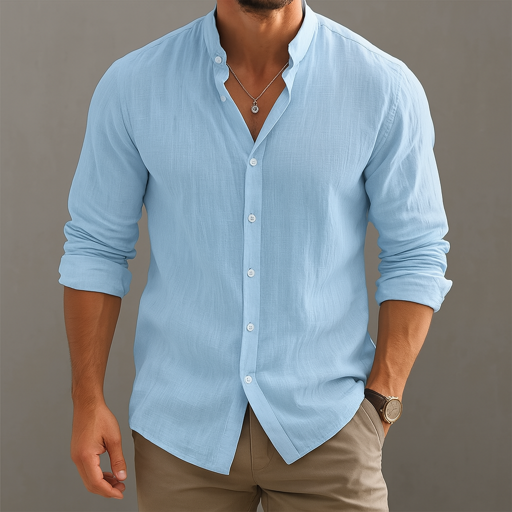 Lorenzo | Classica Camicia Uomo Avani Lino Bottoni Estiva Blu