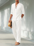 Lorenzo | Completo Uomo Estivo Lino Scollo V Bianco