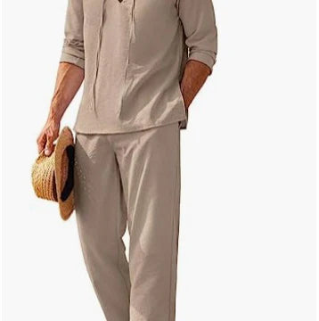 Lorenzo | Completo Uomo Estivo Lino Scollo V Beige