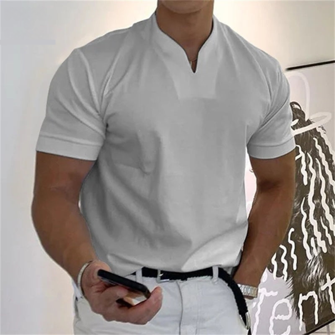 Lorenzo | Maglietta Elegante Uomo Cottone Collo Coreana Grigio