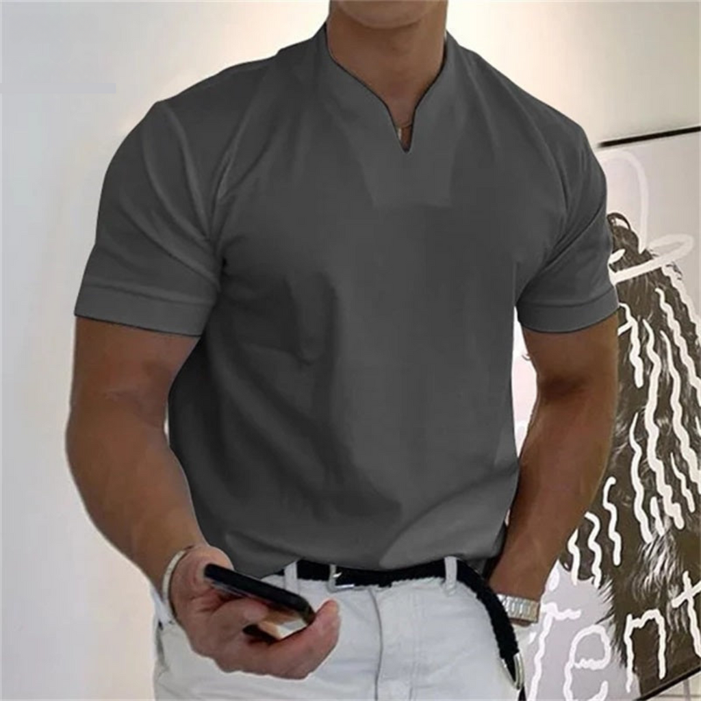 Lorenzo | Maglietta Elegante Uomo Cottone Collo Coreana Verde Scuro