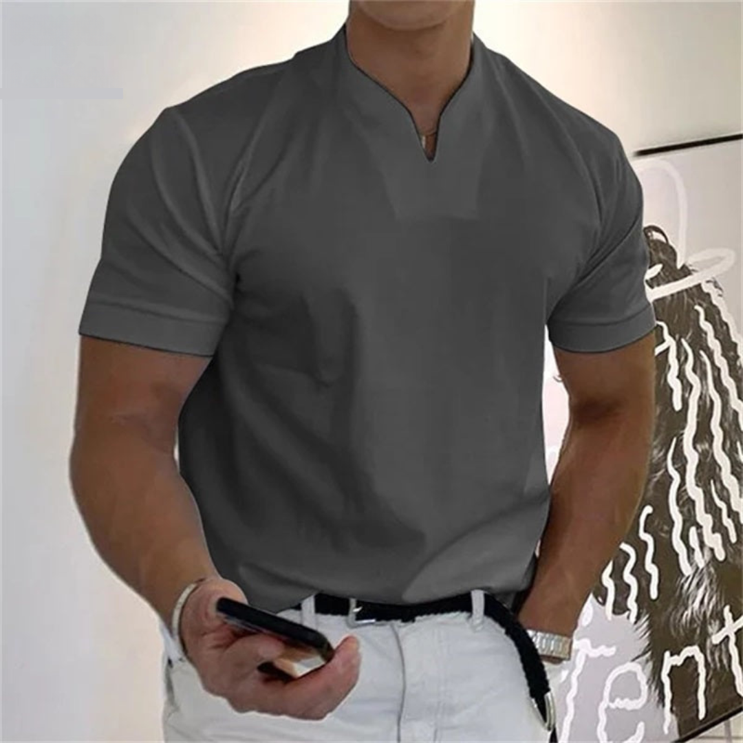 Lorenzo | Maglietta Elegante Uomo Cottone Collo Coreana Verde Scuro