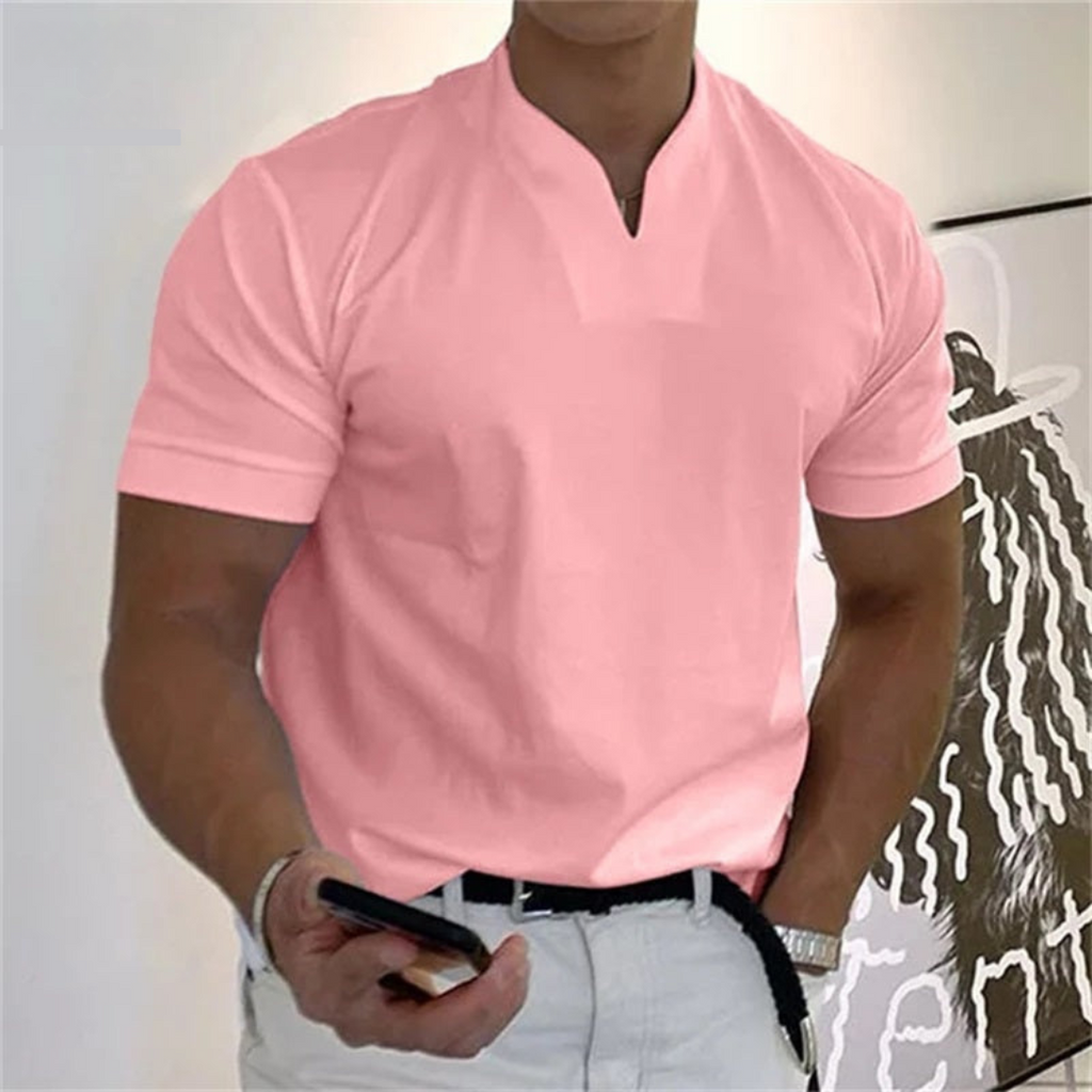 Lorenzo | Maglietta Elegante Uomo Cottone Collo Coreana Rosa