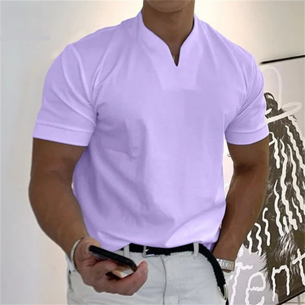 Lorenzo | Maglietta Elegante Uomo Cottone Collo Coreana Viola