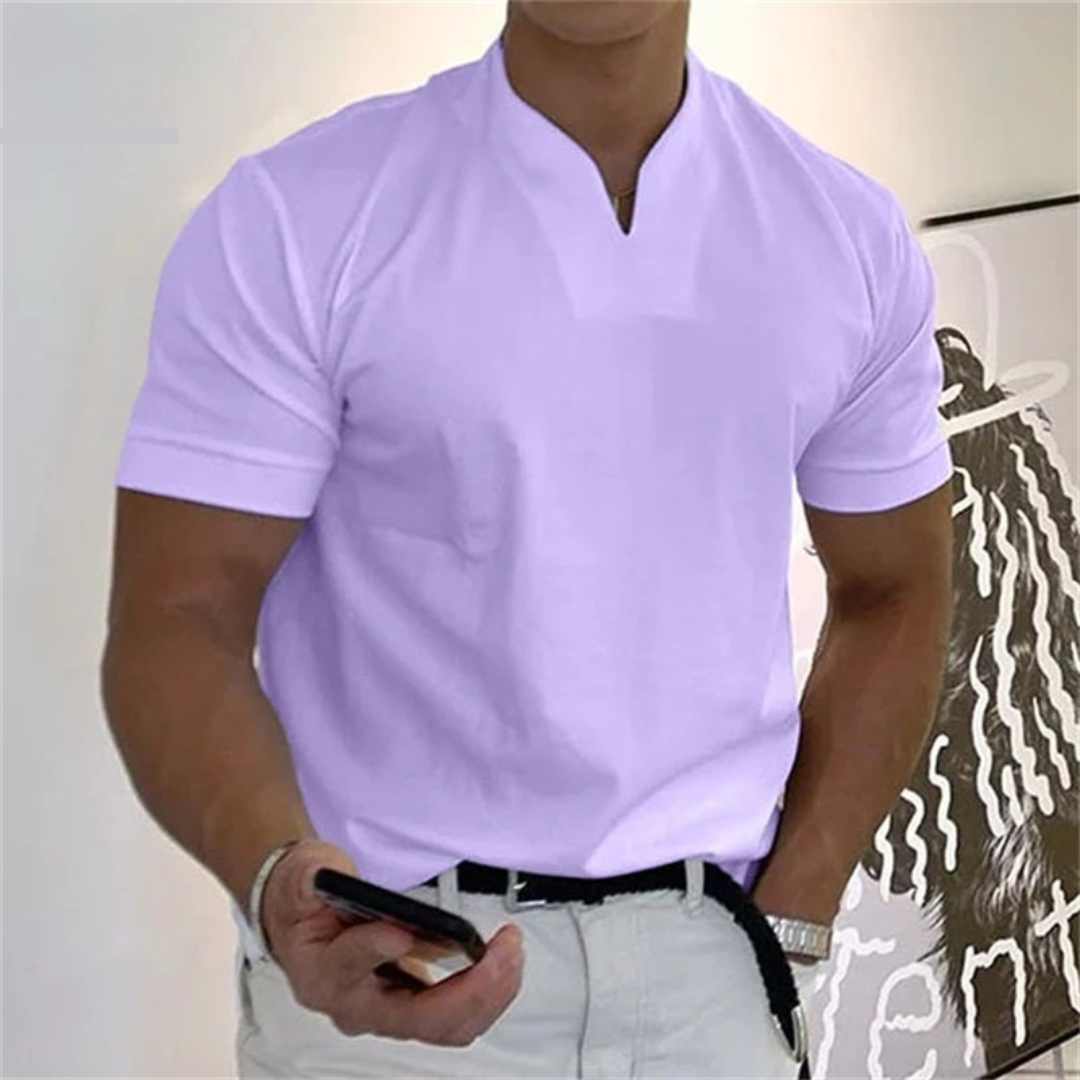 Lorenzo | Maglietta Elegante Uomo Cottone Collo Coreana Viola