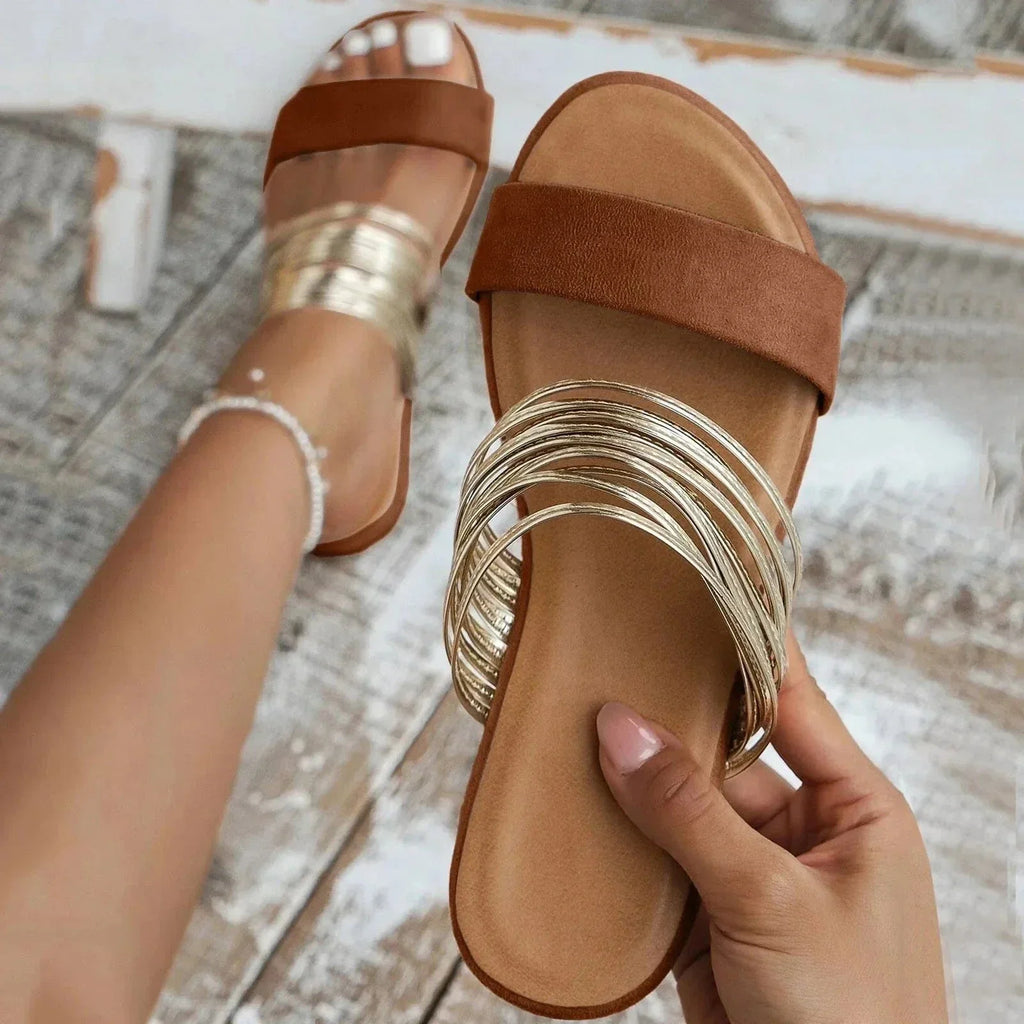 Lucia | Ciabatte Donna Fascia Doppia Marrone Castagna