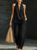 Lucia | Set Donna Denim Scollo a V Gamba Larga Nero