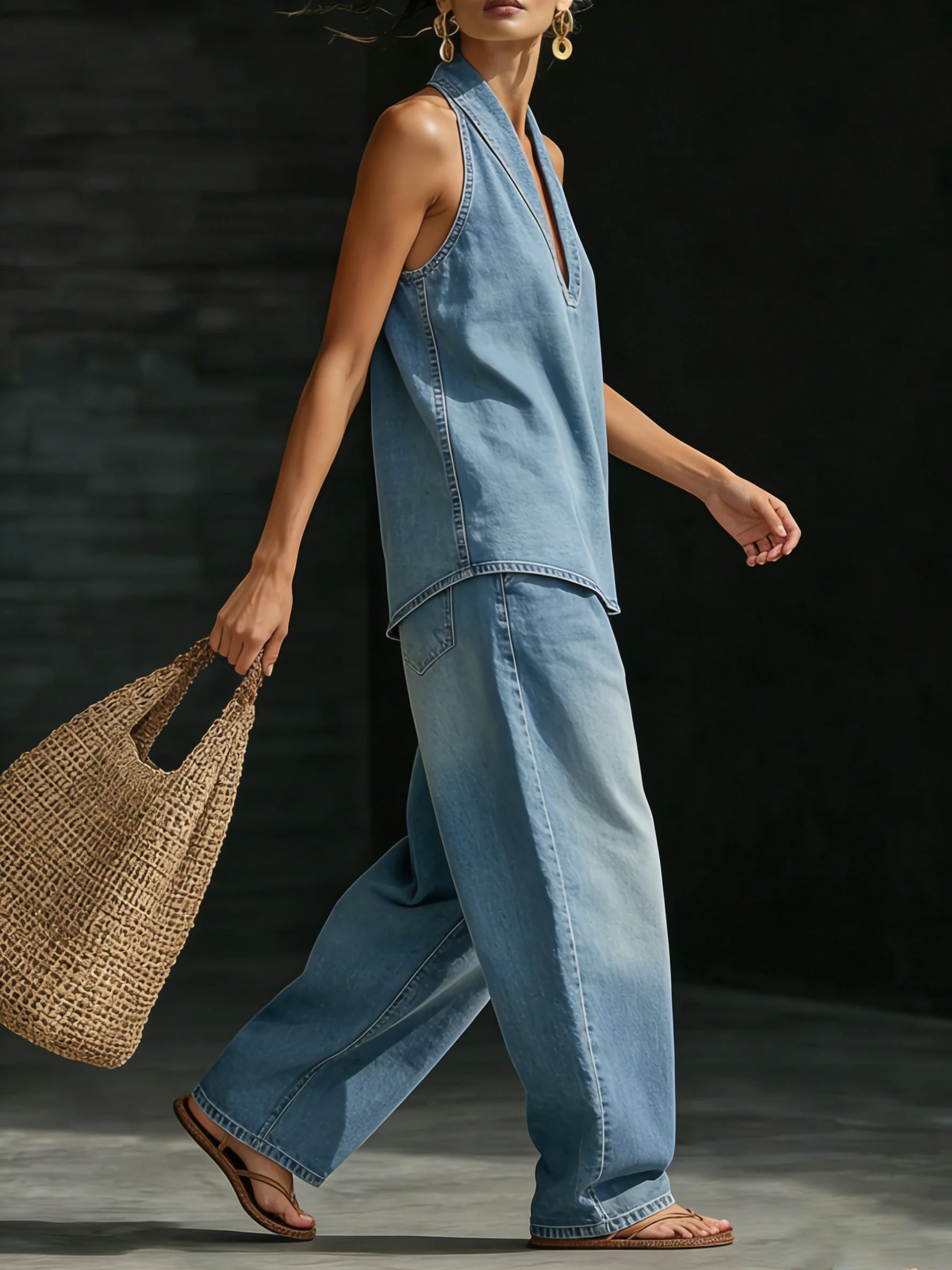 Lucia | Set Donna Denim Scollo a V Gamba Larga