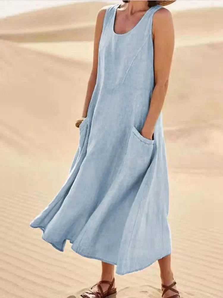 Lucia | Vestito Maxi Senza Maniche Tasche Blu
