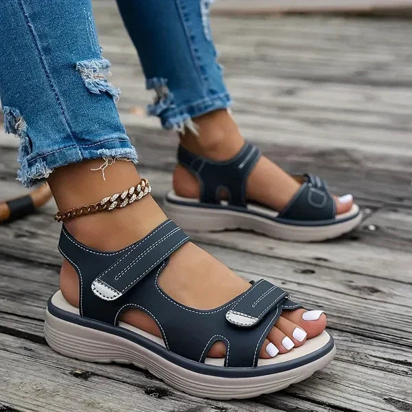 Ludovica | Donna Sandali Ortopedici Velcro Passeggio Blu