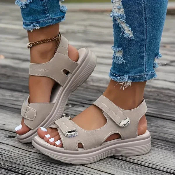 Ludovica | Donna Sandali Ortopedici Velcro Passeggio Grigio Chiaro