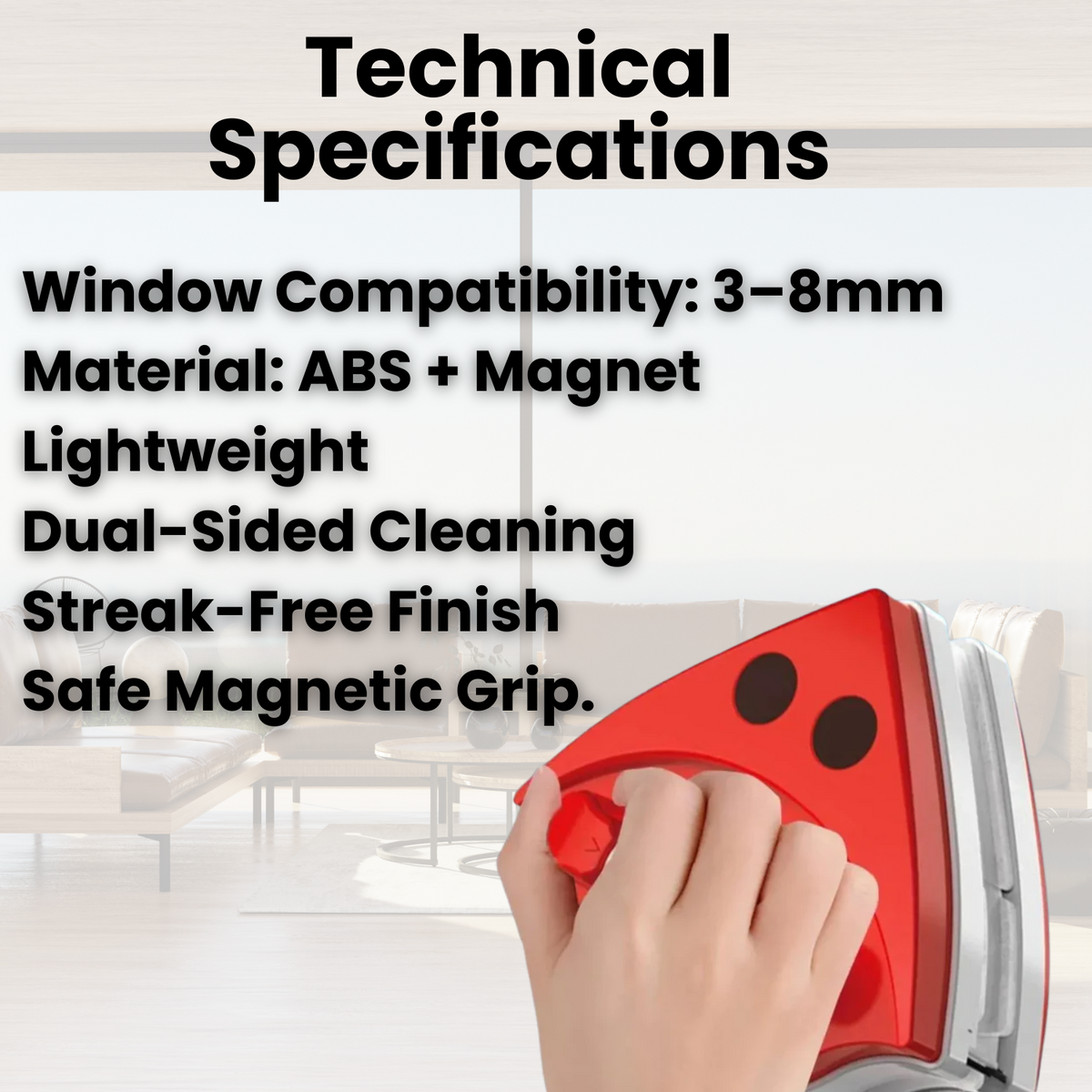 Magnetic Window Cleaner with Double-Sided Design and Safety Wrist Cord - Image 3