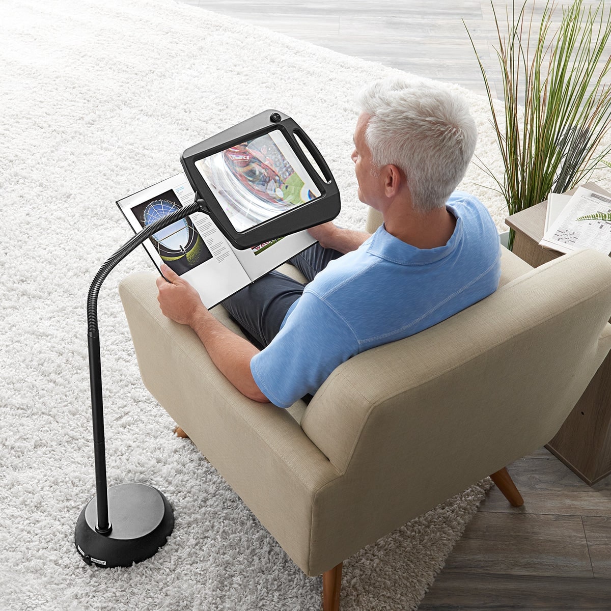 Magnifying Floor Lamp with LED Task Lighting Adjustable Gooseneck and Handle for Reading Crafts - Image 1