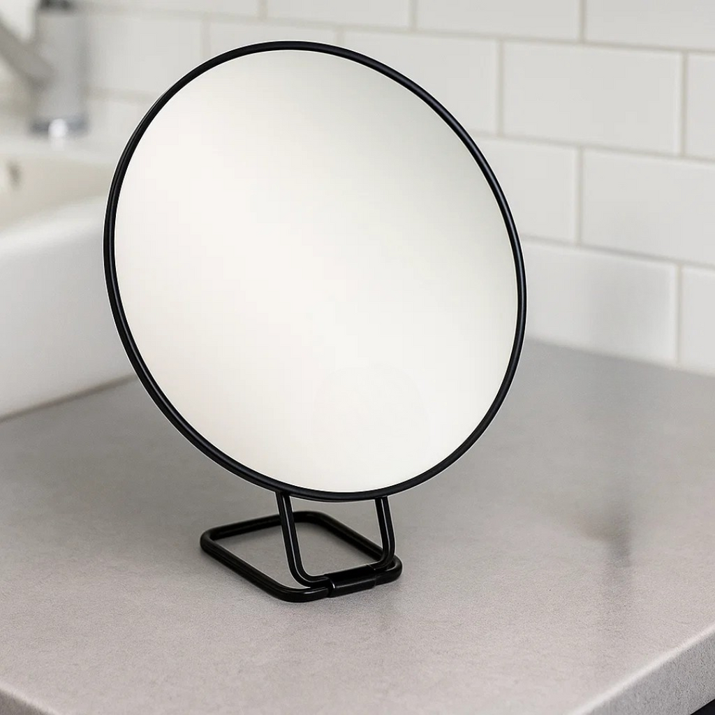 Magnifying Makeup Mirror with Foldable Stand and Tweezers for Tabletop or Wall Mount - Image 2