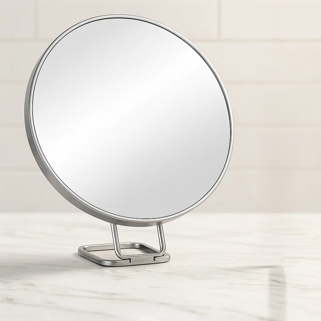 Magnifying Makeup Mirror with Foldable Stand and Tweezers for Tabletop or Wall Mount - Image 3