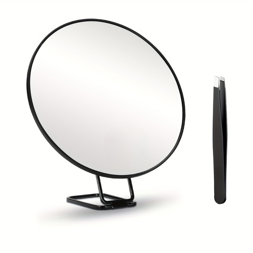Magnifying Makeup Mirror with Foldable Stand and Tweezers for Tabletop or Wall Mount - Image 5