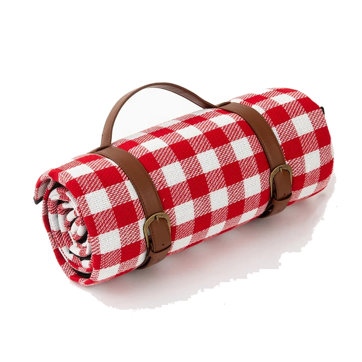Waterproof Picnic Blanket with Faux Leather Carrying Strap and Checkered Pattern - Main product image