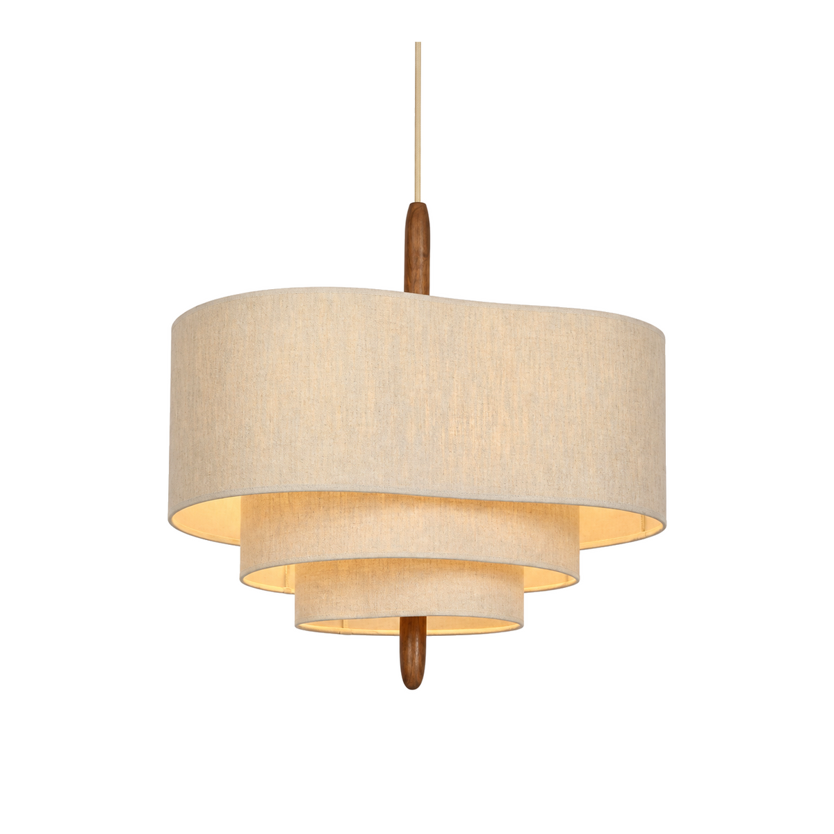 Fabric Pendant Light with Linen Shade and Wood Spindle for Dining Room Living - Main product image
