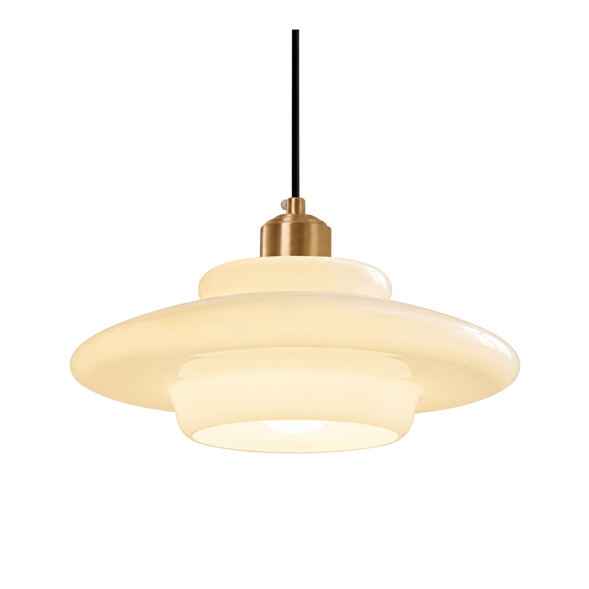 Glass Pendant Lights with Tiered White Shade and Brushed Brass for Modern Living Rooms - Main product image