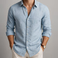 Marco | Camicia in Lino Traspirante Uomo Maniche Lunghe Blu