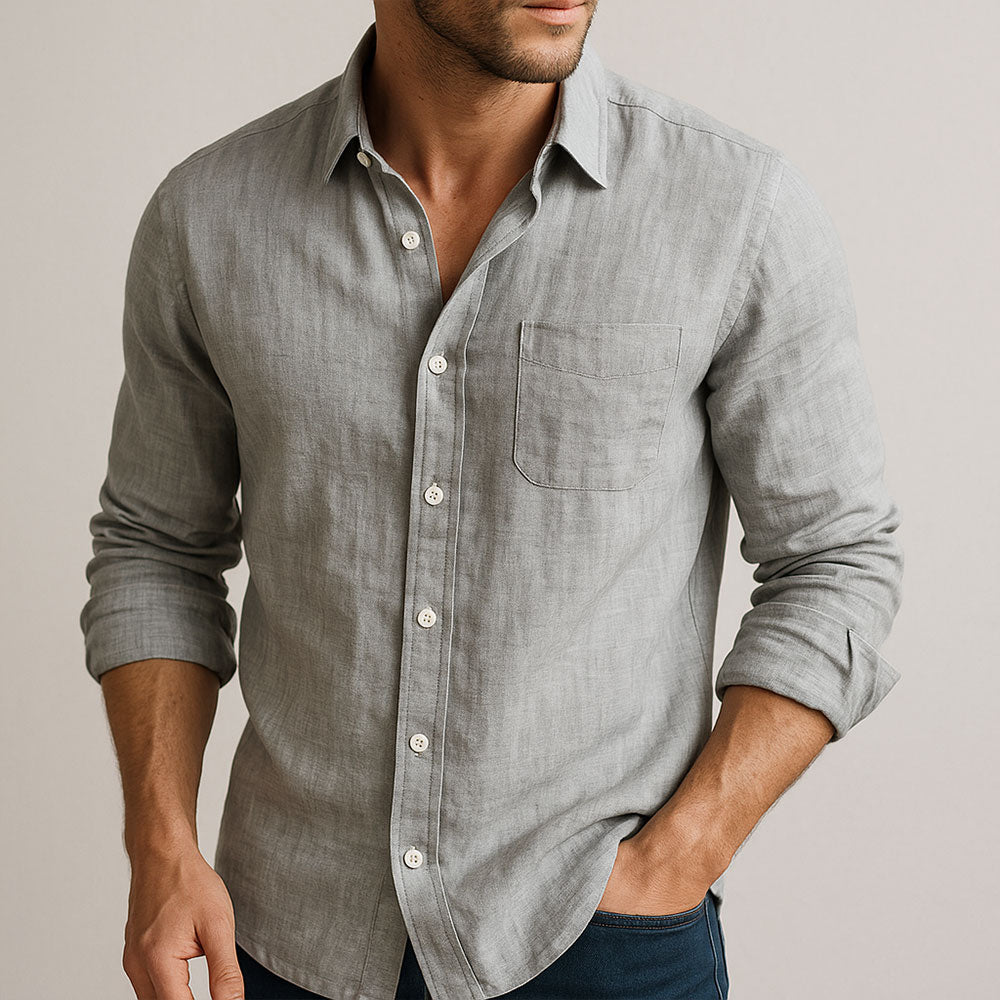 Marco | Camicia in Lino Traspirante Uomo Maniche Lunghe Grigio