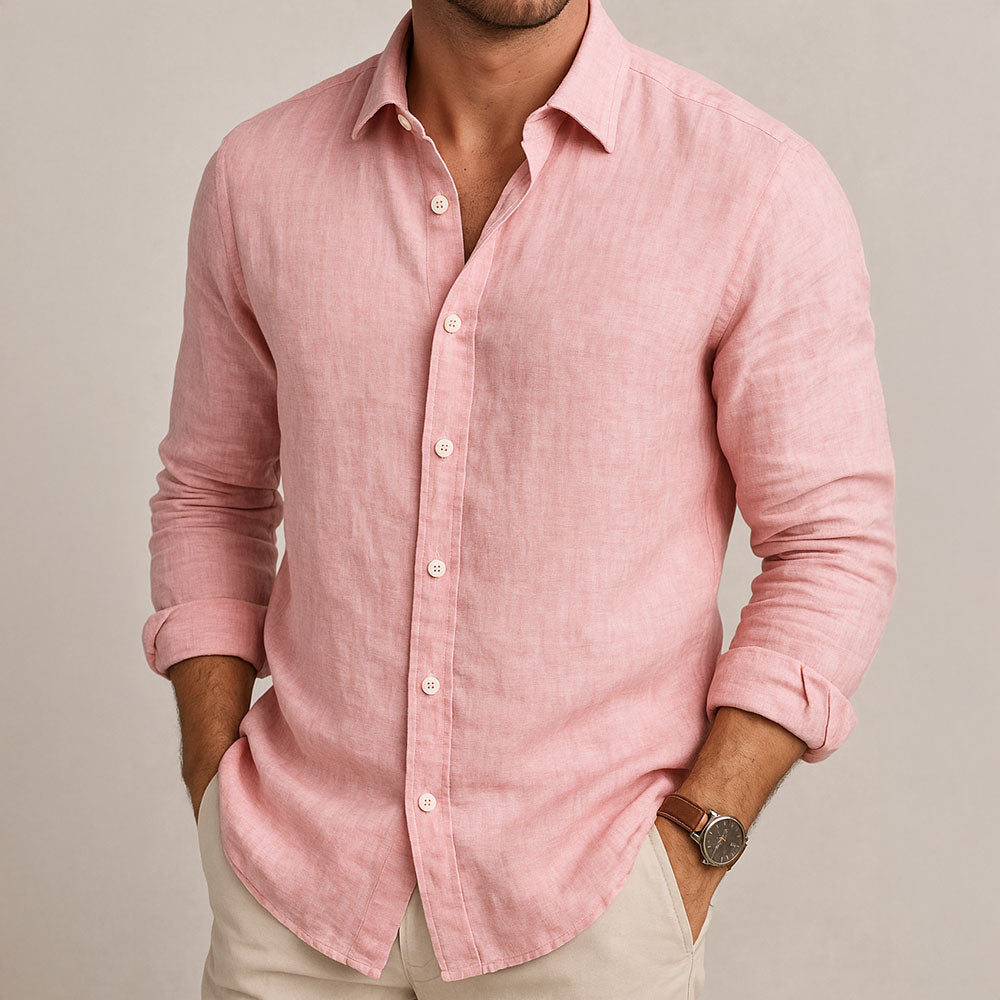 Marco | Camicia in Lino Traspirante Uomo Maniche Lunghe Rosa