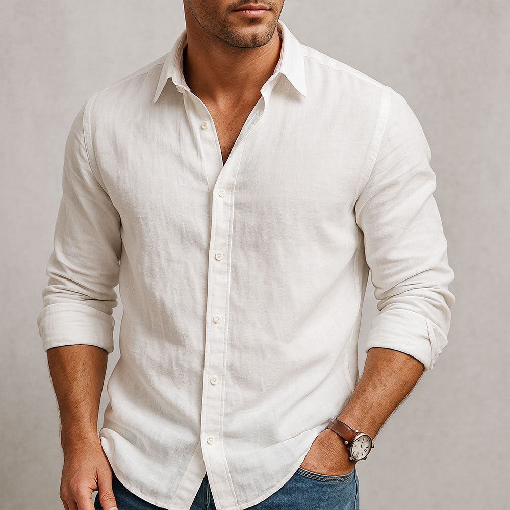 Marco | Camicia in Lino Traspirante Uomo Maniche Lunghe Bianco