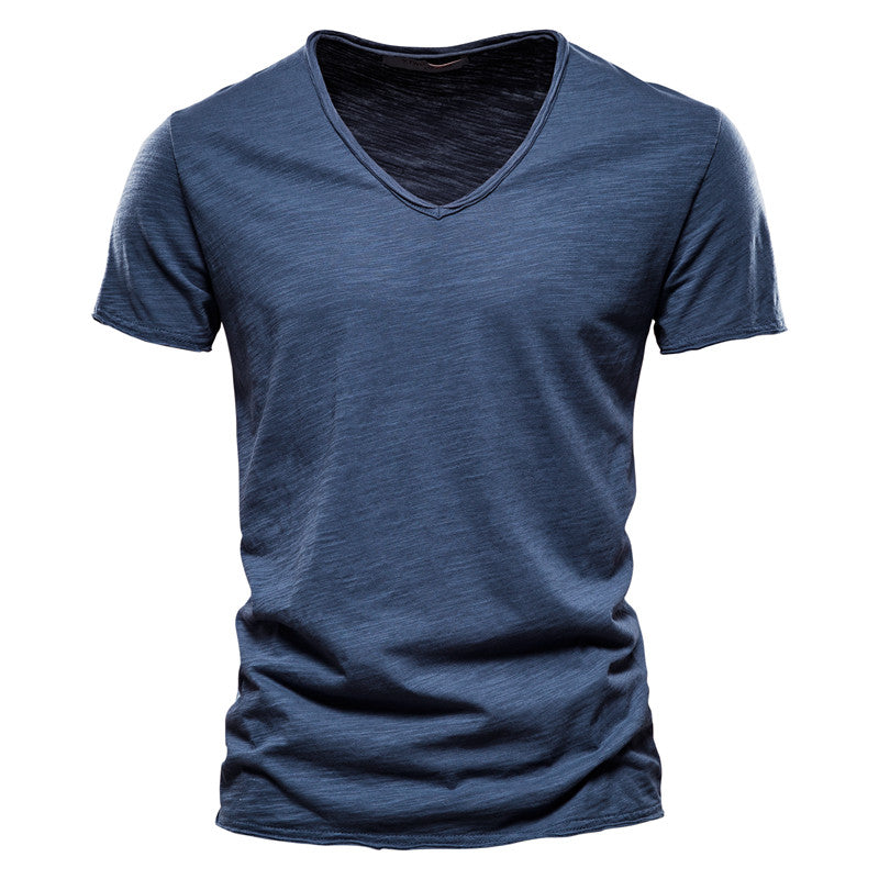 Marco | T Shirt Elegante Uomo Cotone Scollo V Blu