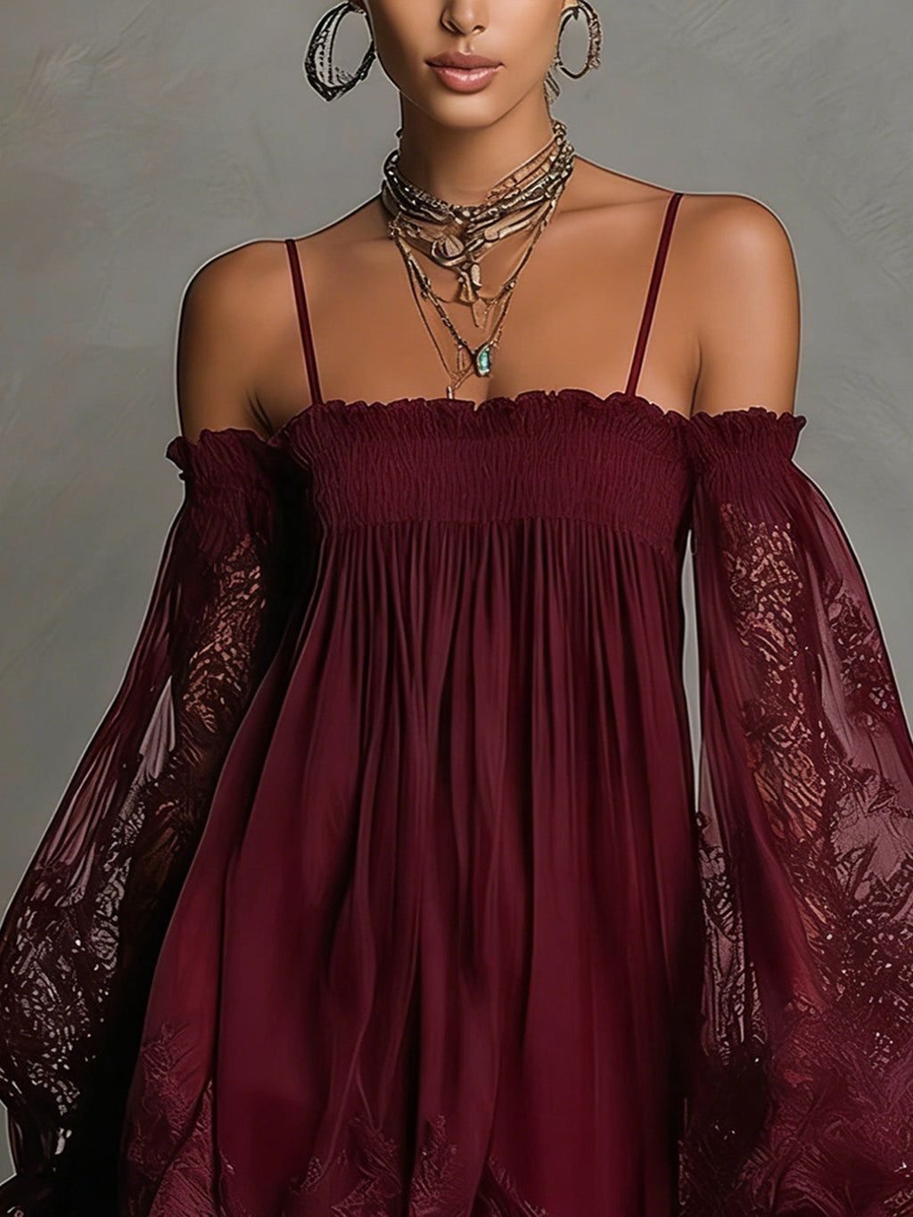 Margherita | Mini Abito in Chiffon Blu con Pizzo e Maniche