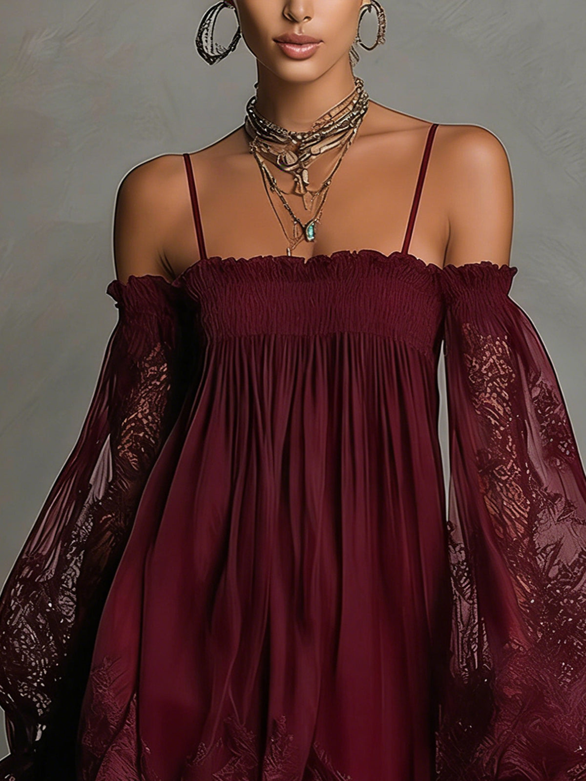 Margherita | Mini Abito in Chiffon Blu con Pizzo e Maniche
