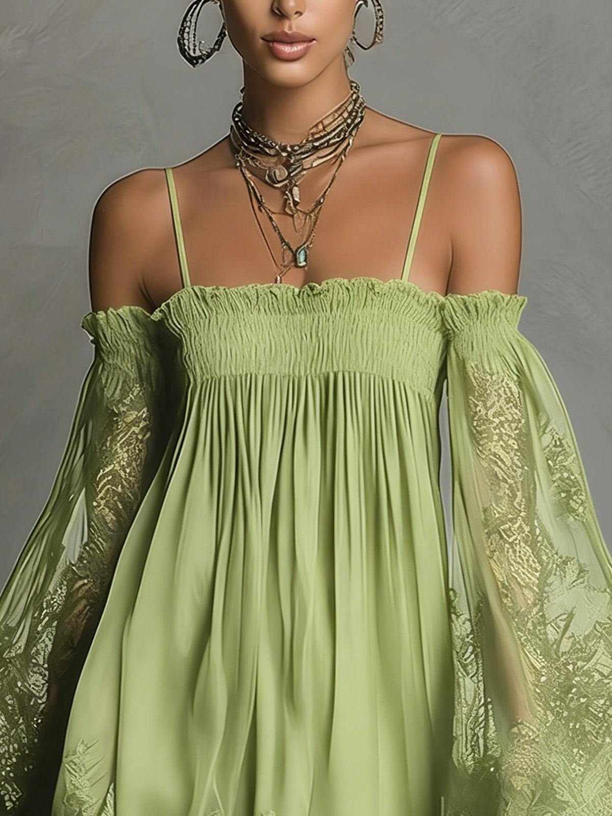 Margherita | Mini Abito in Chiffon Blu con Pizzo e Maniche