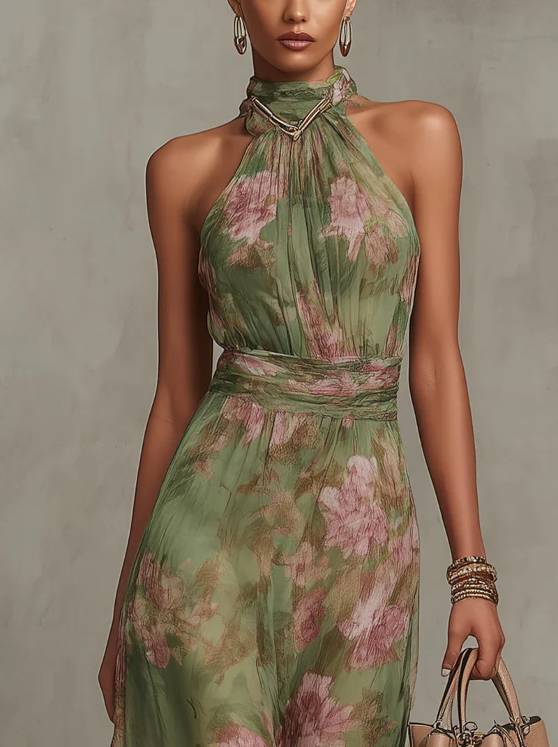 Maria | Vestito Maxi Halter Floreale