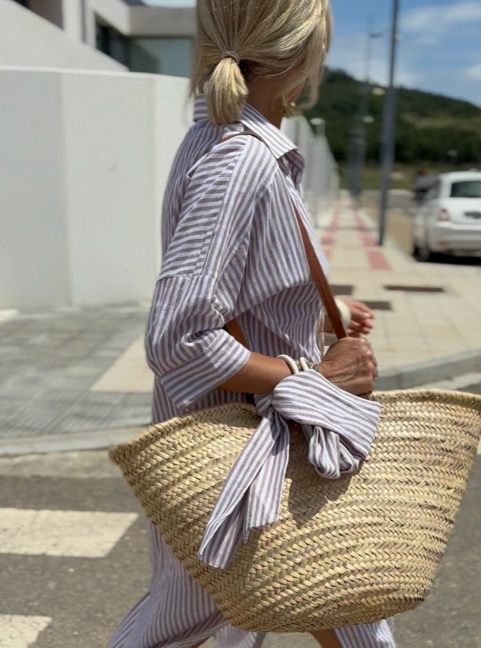 Women's Striped Button Front Midi Shirt Dress