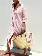 Women's Striped Button Front Midi Shirt Dress