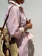Women's Striped Button Front Midi Shirt Dress