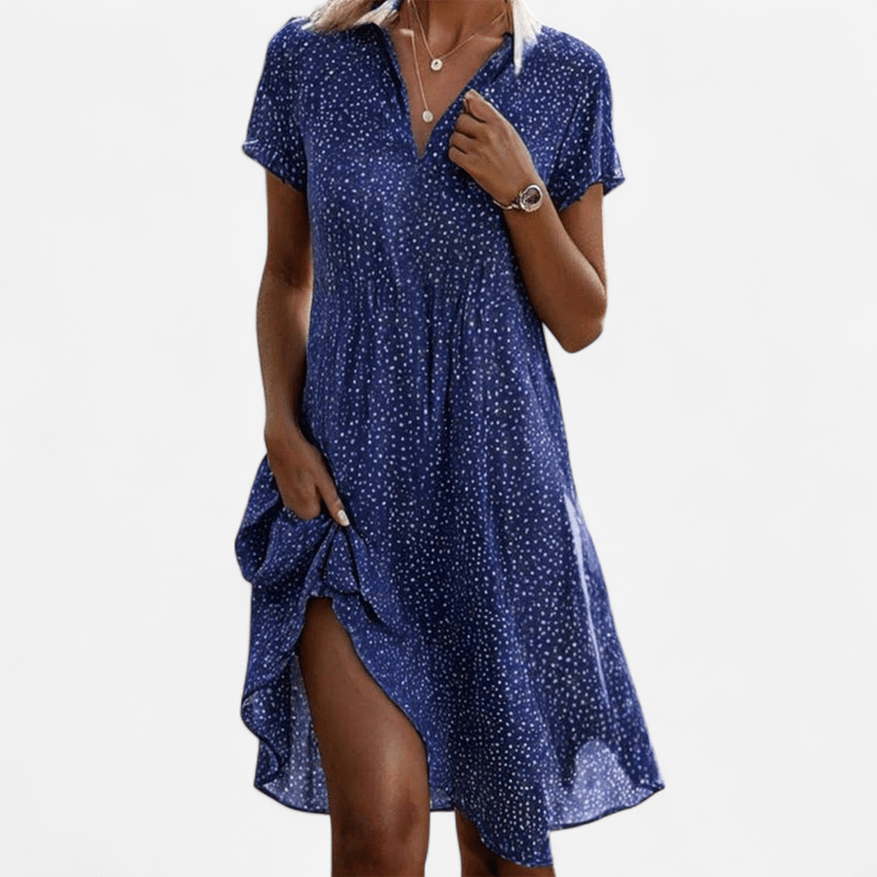 Martina | Elegante Abito Midi a Pois con Colletto Viola