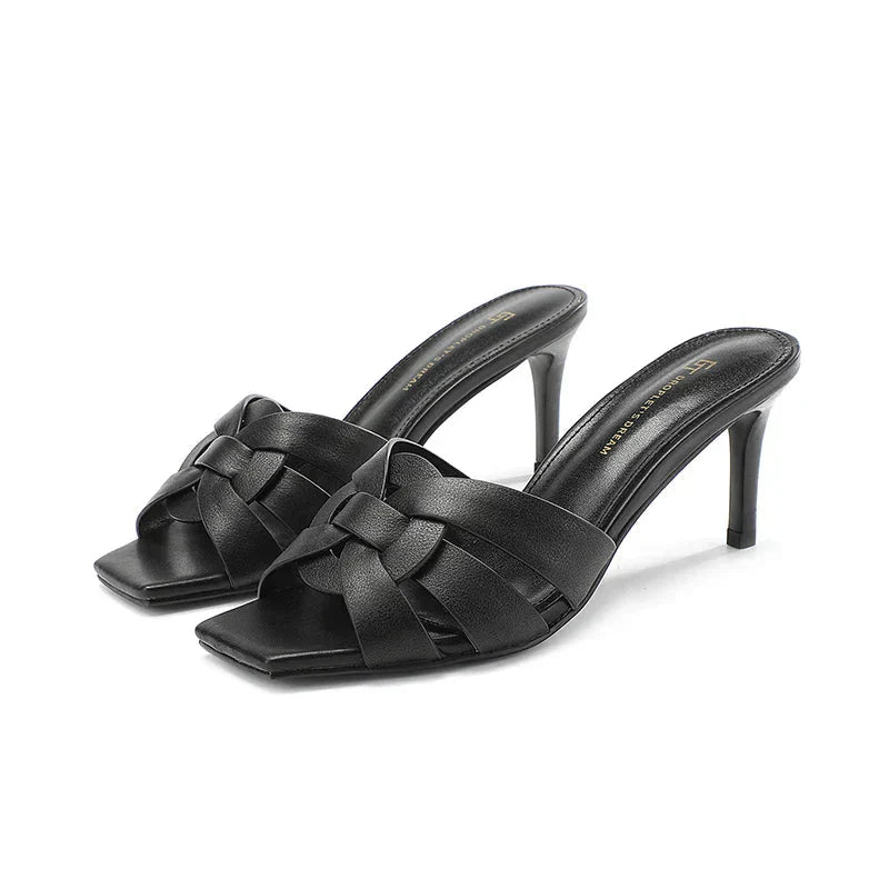 Martina | Mules Donna Tacco Intrecciate Nero