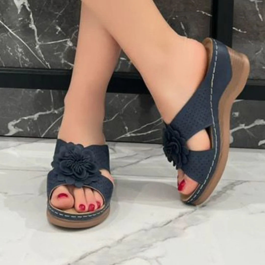 Martina | Sandali Donna Zeppa Fiore Blu
