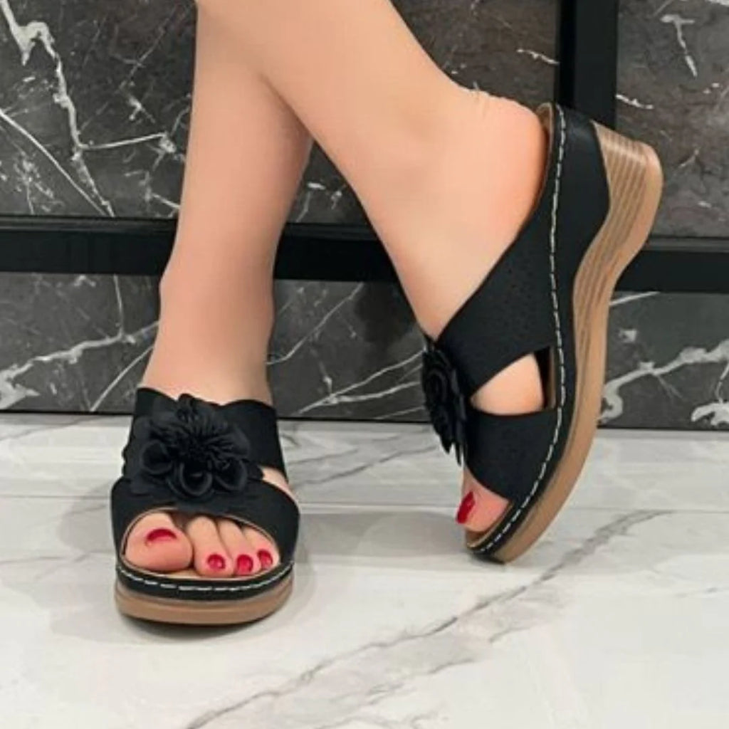 Martina | Sandali Donna Zeppa Fiore Nero