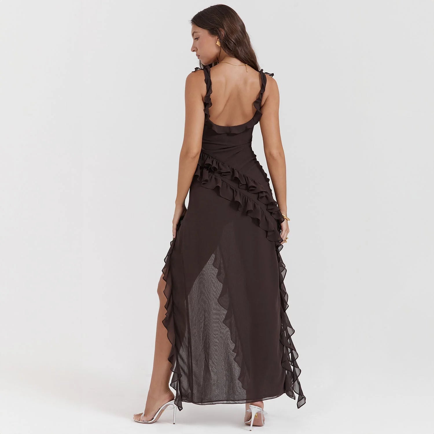 Martina | Vestito Lungo con Volant e Spacco