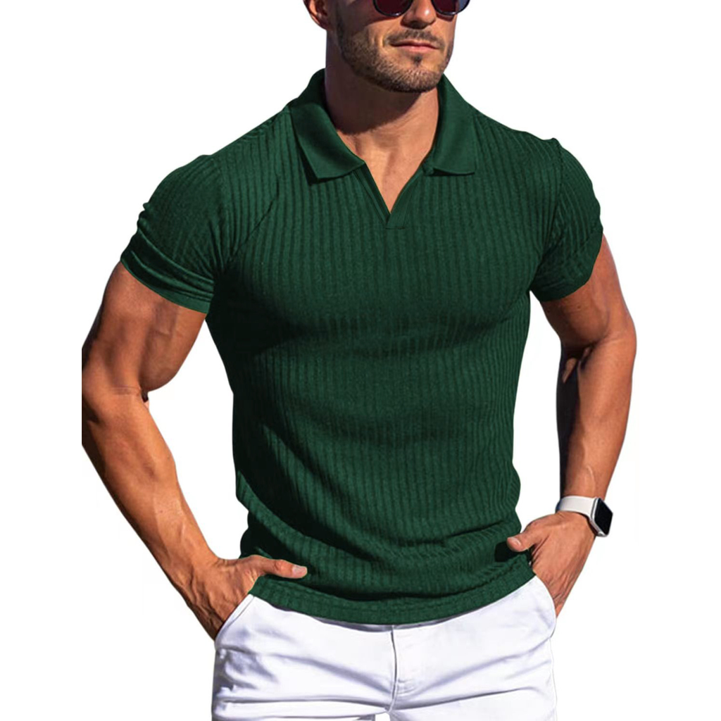 Massimo | Polo a Maglia Uomo Polo Elegante Uomo a Coste Verde