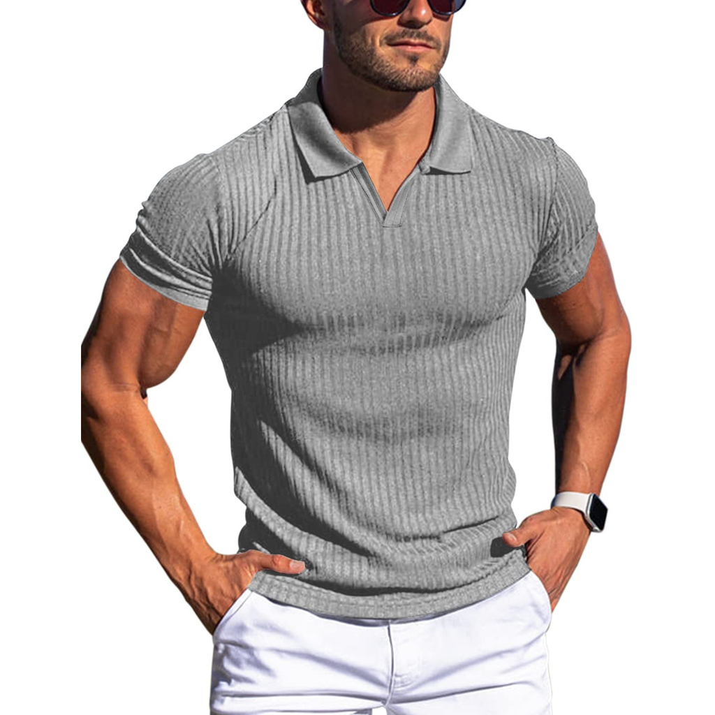 Massimo | Polo a Maglia Uomo Polo Elegante Uomo a Coste Grigio